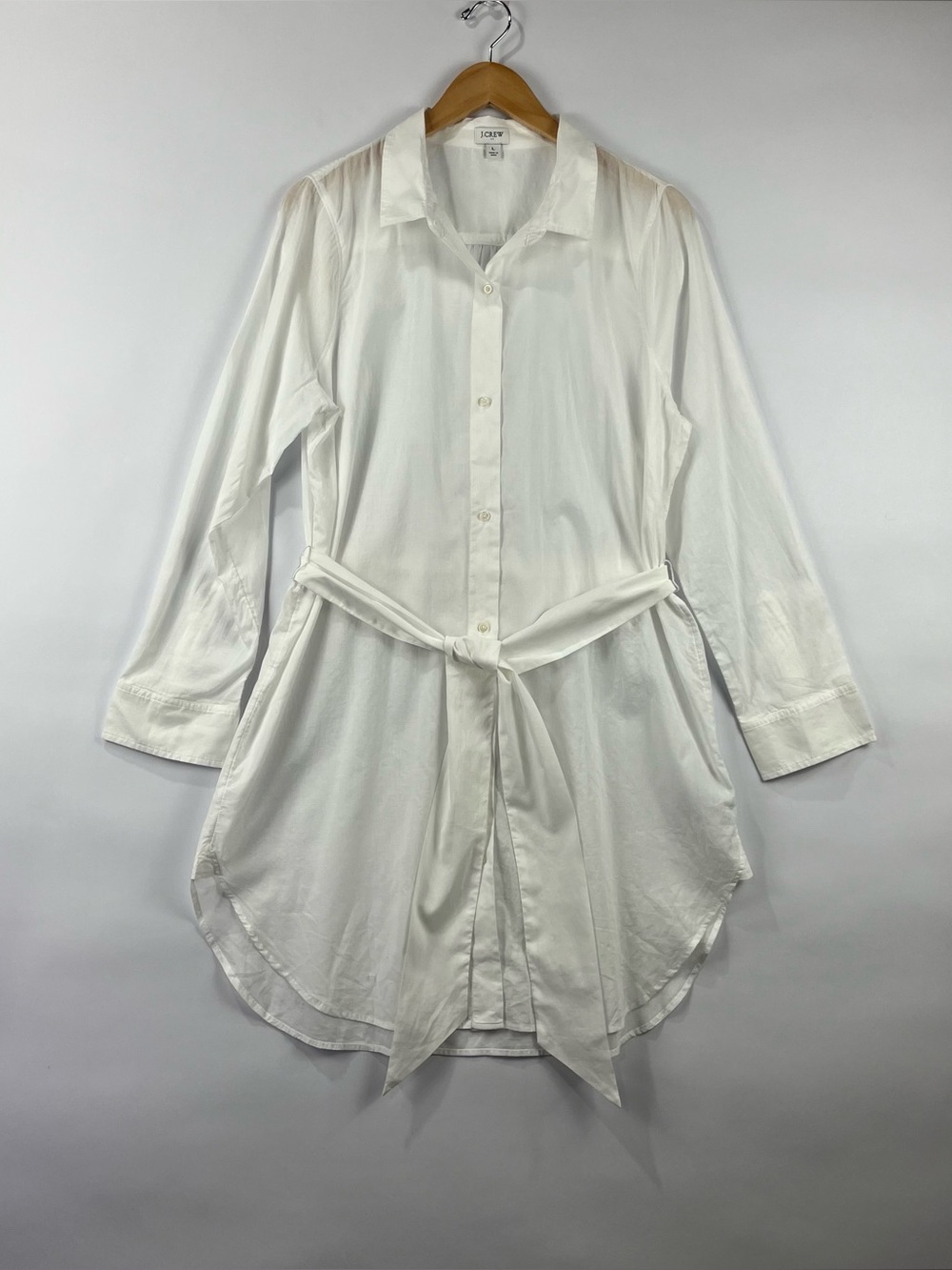 J.Crew 100% Cotton Shirt Dress Detachable Waist Tie Lightweight Layering L